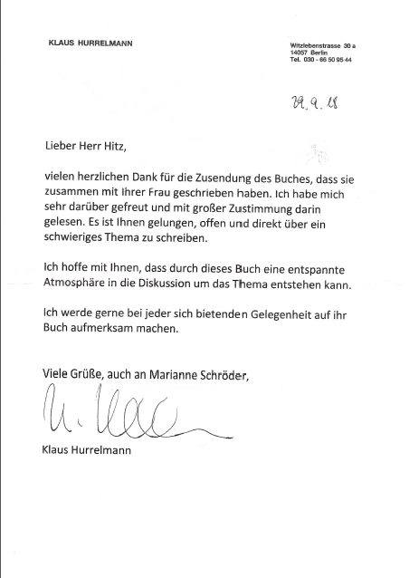 Brief von Prof. Dr. Klaus Hurrelmann